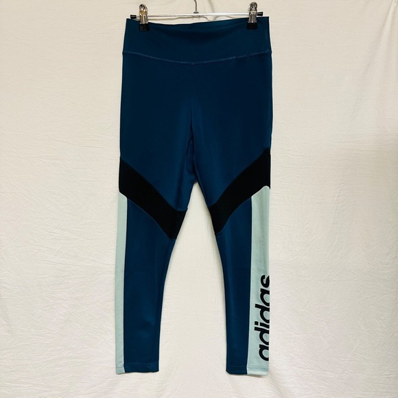 Adidas Climalite Spellout Leggings‎ Women's Small  Blue Black 7/8 Length - Picture 1 of 7